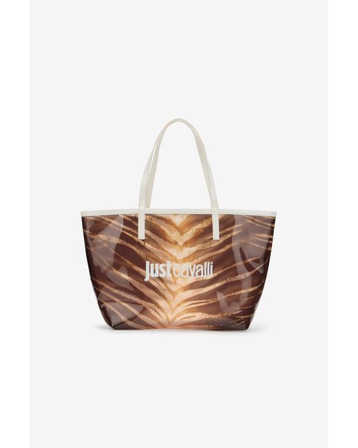 Roberto Cavalli White Natural Barb Print Shopping Bag