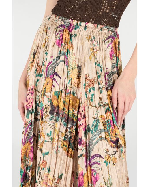 Roberto Cavalli White Midi Skirt With Oriental Bird Print