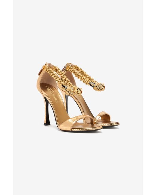Roberto Cavalli White Sandals With Heel And Bejeweled Tigers