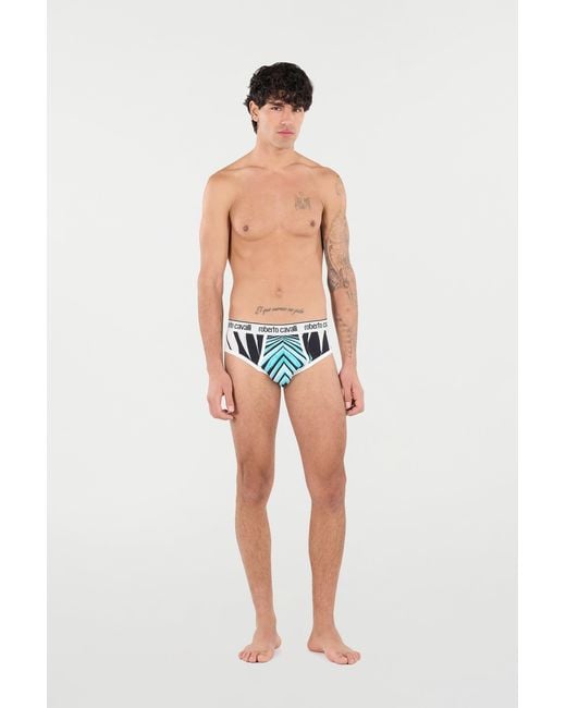 Roberto Cavalli Blue Briefs With Ray Of Sea Print for men