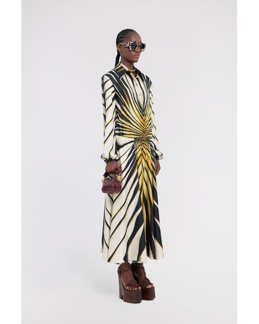 Roberto Cavalli White Ray Of Print Silk Midi Dress