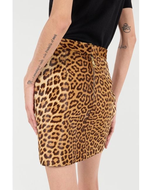 Roberto Cavalli Natural Leather Miniskirt With Leopard Skin Print