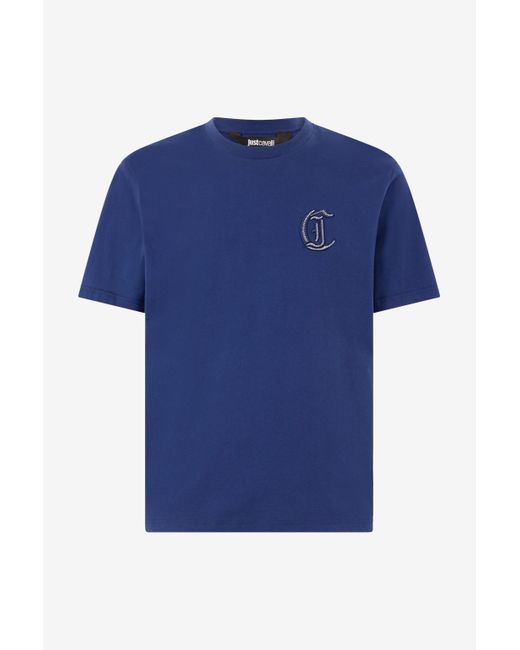 Roberto Cavalli Blue T-Shirt With Monogram On Chest for men