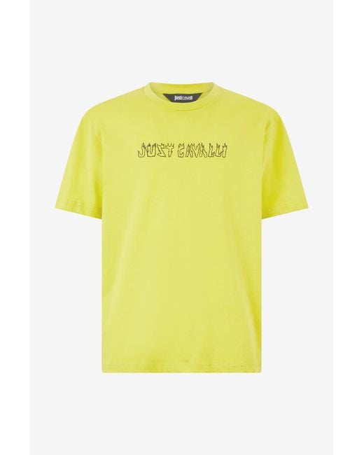Roberto Cavalli Yellow T-Shirt With Flaming Lettering for men