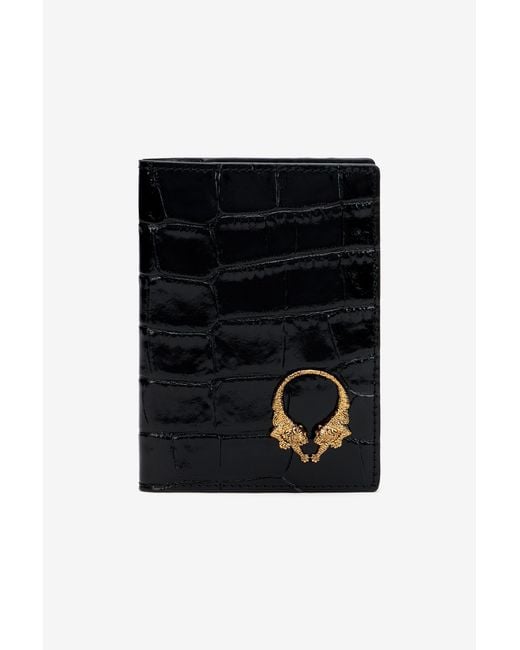 Roberto Cavalli Black Crocodile-Embossed Leather Wallet for men