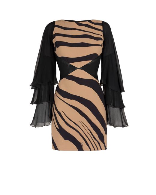 Roberto Cavalli Black Tiger-Print Mini Dress