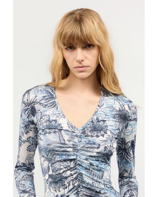 Roberto Cavalli Blue Top With Jungle Print