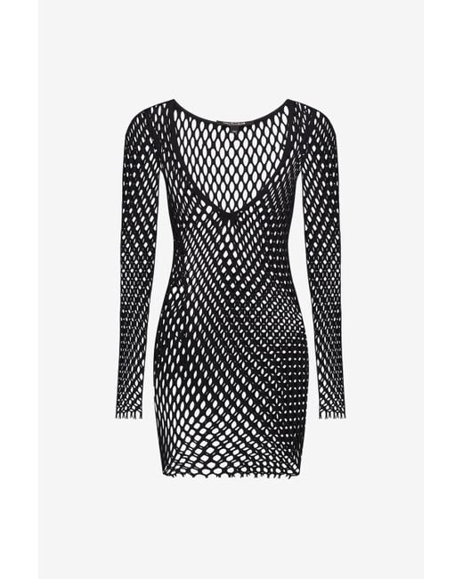 Roberto Cavalli Black Schwarzes Netz Mini Kleid Mit Langen Ärmeln