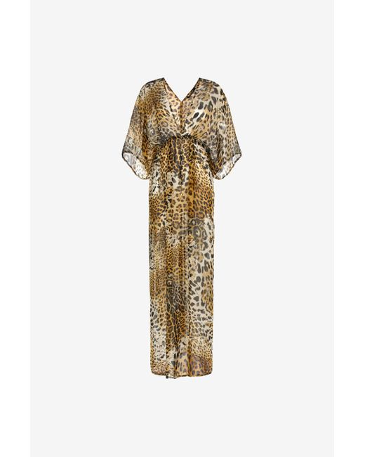 Roberto Cavalli Metallic Long Kaftan With Jaguar Skin Print