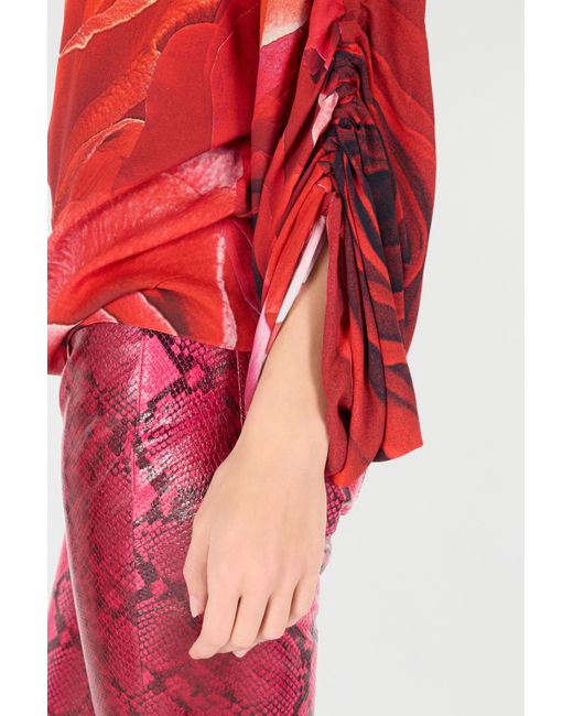 Roberto Cavalli Sweater With Gathered Sleeves And Rose Print