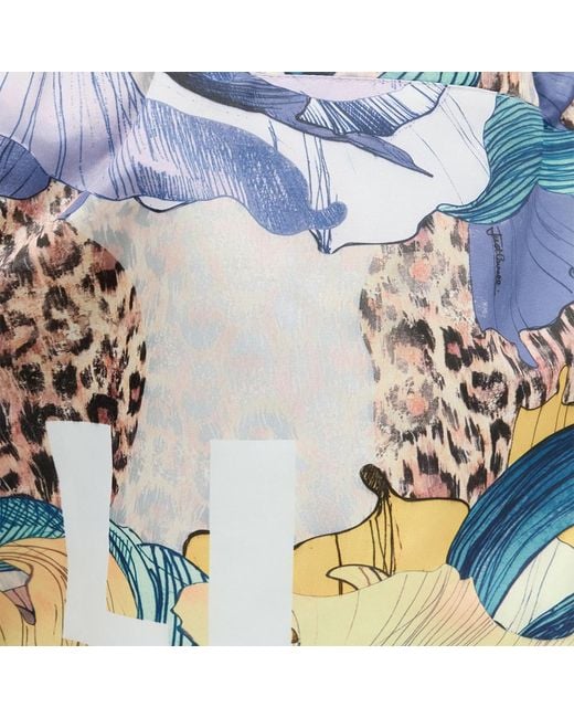 Roberto Cavalli Blue Swim Shorts With Floral And Jaguar Skin Print for men