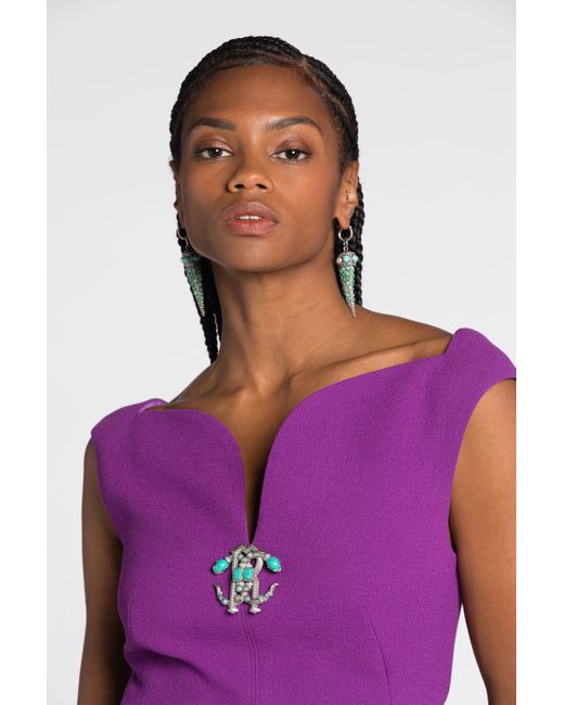 Roberto Cavalli Purple Wollkleid Mit Spiegelschlange