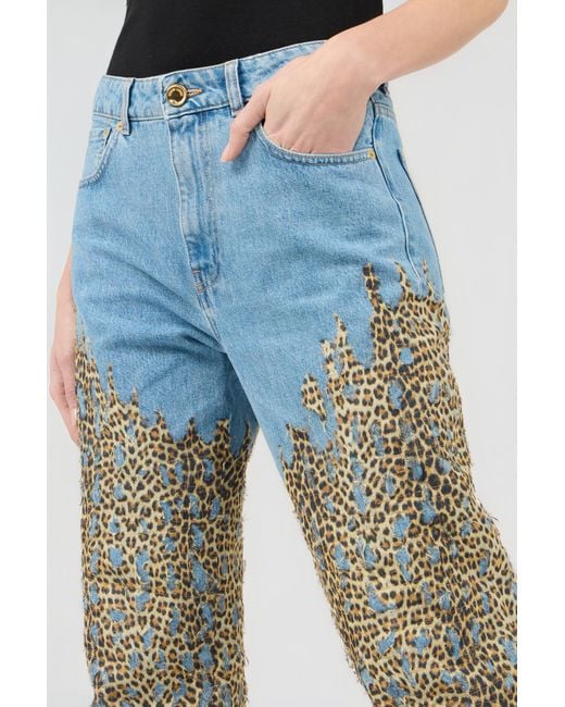 Roberto Cavalli Blue Wide Leg Denim Jeans With Baby Jaguar Print