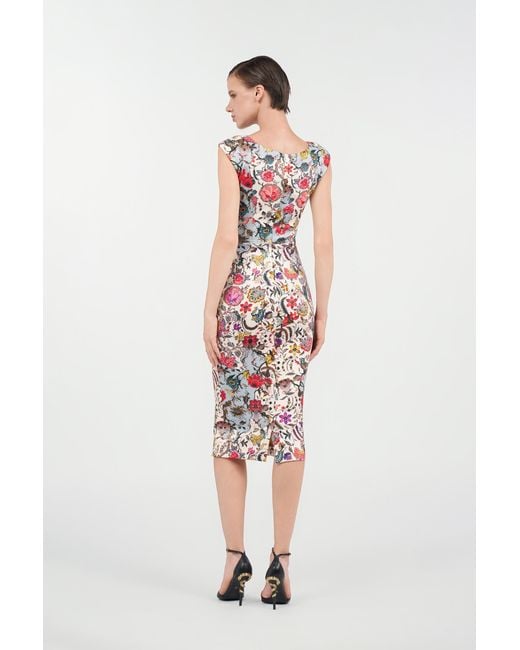 Roberto Cavalli White Sheath Dress With Florentine Flowers Print