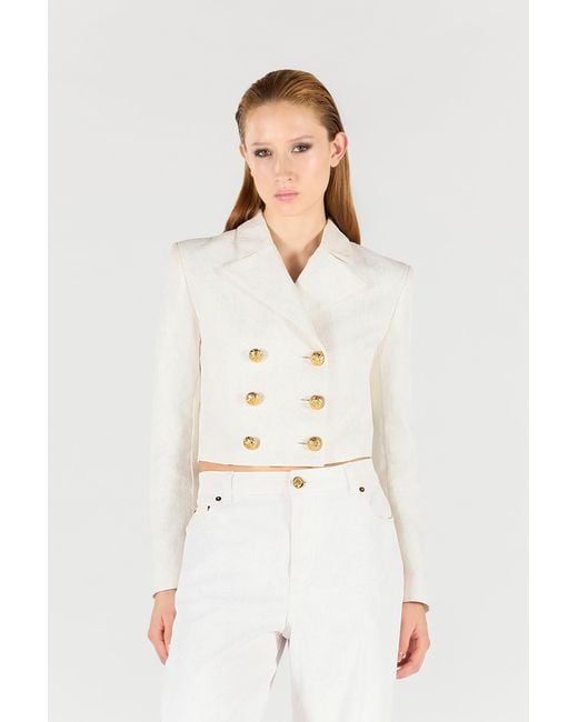 Roberto Cavalli Natural Wall Print Cropped Jacket