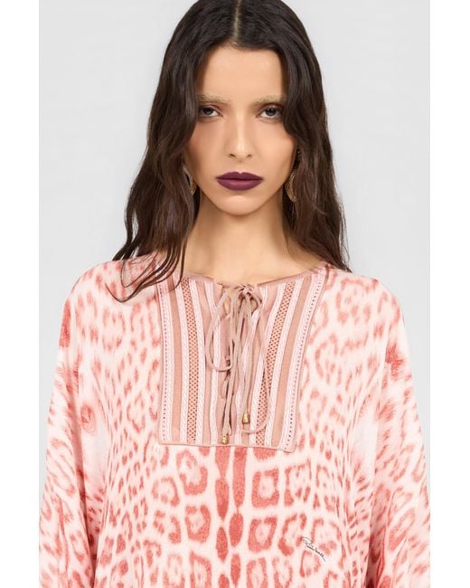 Roberto Cavalli Pink Jaguar Print Kaftan