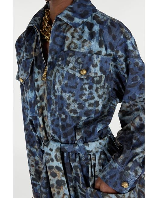 Roberto Cavalli Blue Jumpsuit With Leopard Print