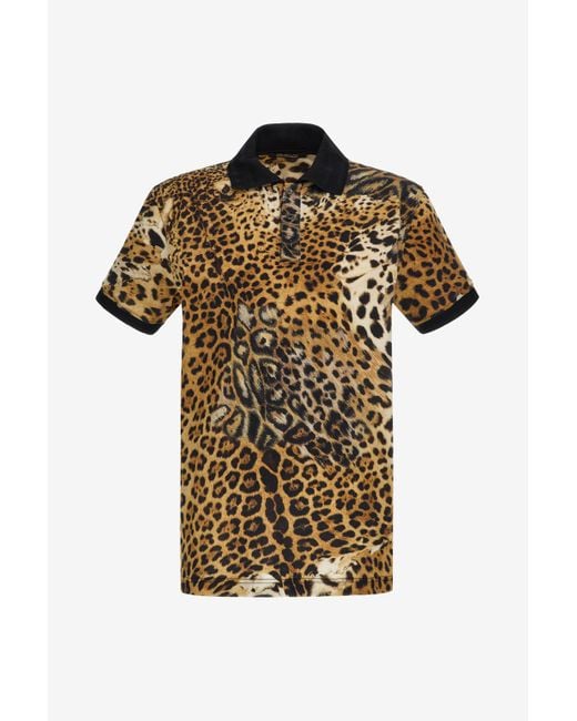 Roberto Cavalli Brown Printed Polo Shirt for men