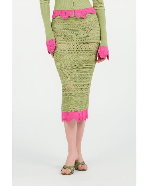 Roberto Cavalli Green Midi Knit Skirt With Contrast Detail