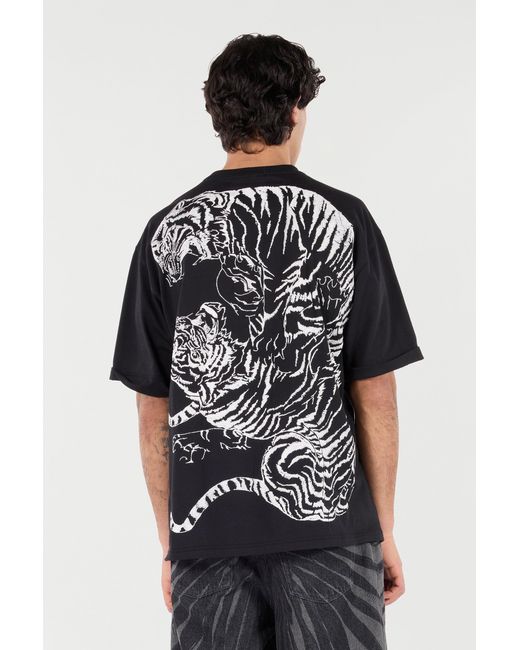 Roberto Cavalli Black Cotton T-Shirt With Tigers And Logo for men