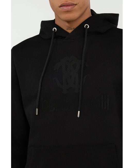 Sudadera Negra Con Capucha Monogram Rc Roberto Cavalli de hombre de color Black