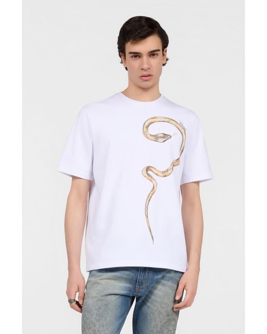 Roberto Cavalli Blue T-Shirt With Printed Snake for men