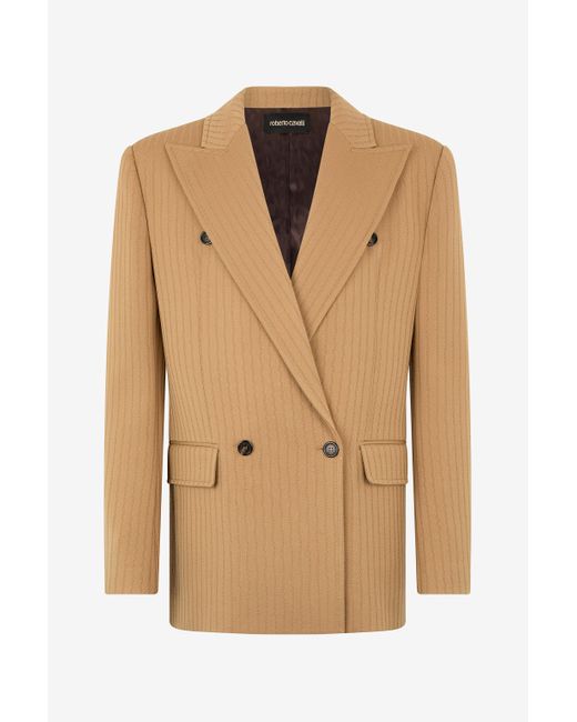 Roberto Cavalli Natural Striped Double-Breasted Jacket for men
