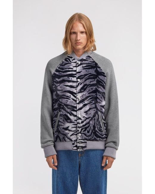 Roberto Cavalli Blue Zebra Print Sweatshirt With Buttons for men