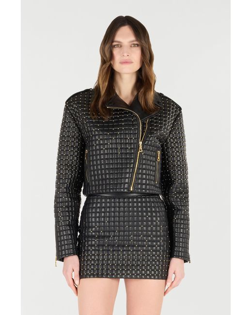 Roberto Cavalli Black Cropped Jacket With 3D-Effect Quilting