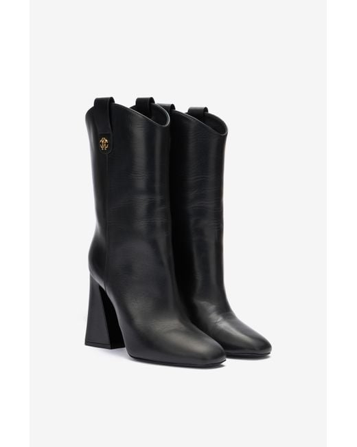 Roberto Cavalli Black Ankle Boots With Monogram Mirror Snake