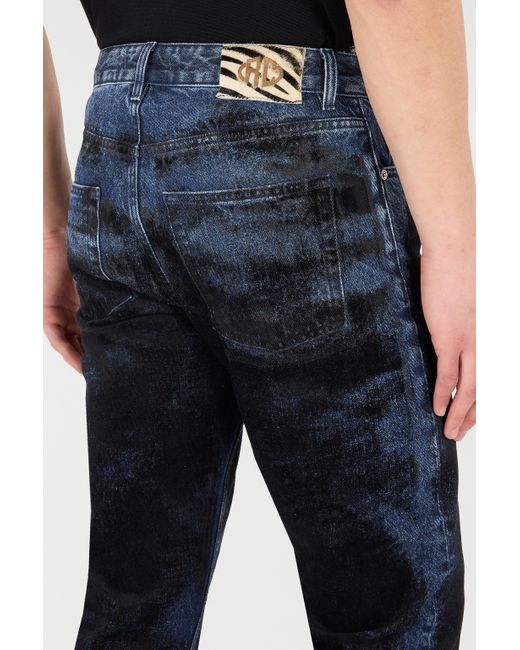 Roberto Cavalli Blue Jeans With Contrasting Discoloration Detailing for men