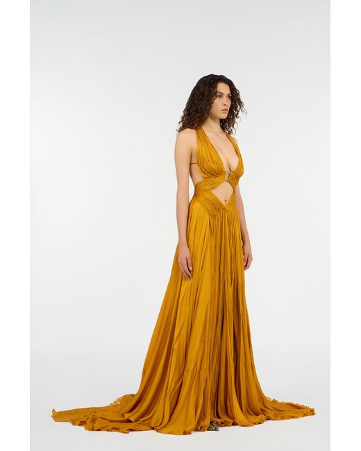 Robe Très Longue En Pure Soie Roberto Cavalli en coloris Yellow