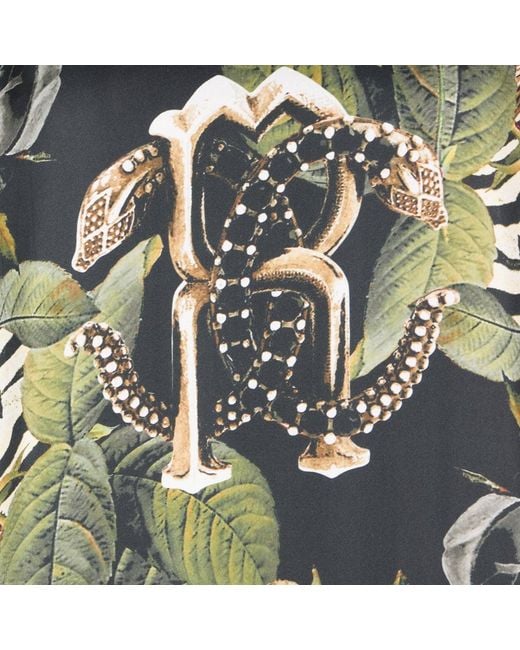Roberto Cavalli Multicolor T-Shirt With Mirror Snake Monogram And Jungle Print