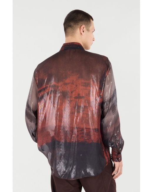 Roberto Cavalli Brown Mottled Effect Silk-Blend Shirt for men