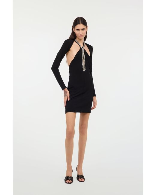 Roberto Cavalli Black Mini Dress With Cut-Out And Bejeweled Neckline