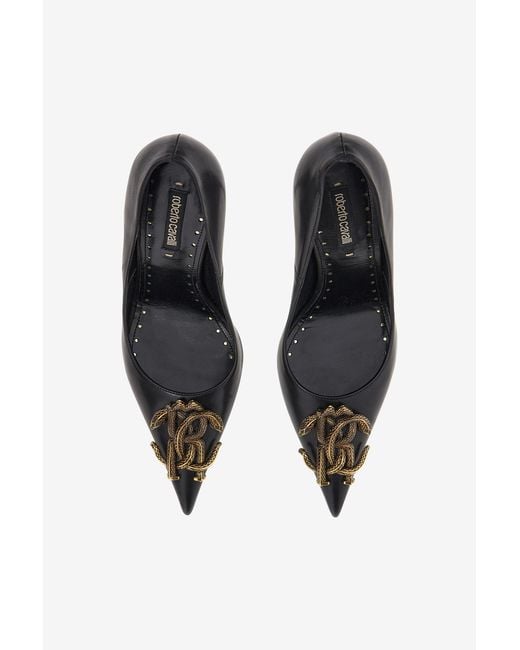 Roberto Cavalli Black Pumps Mit Monogram Mirror Snake