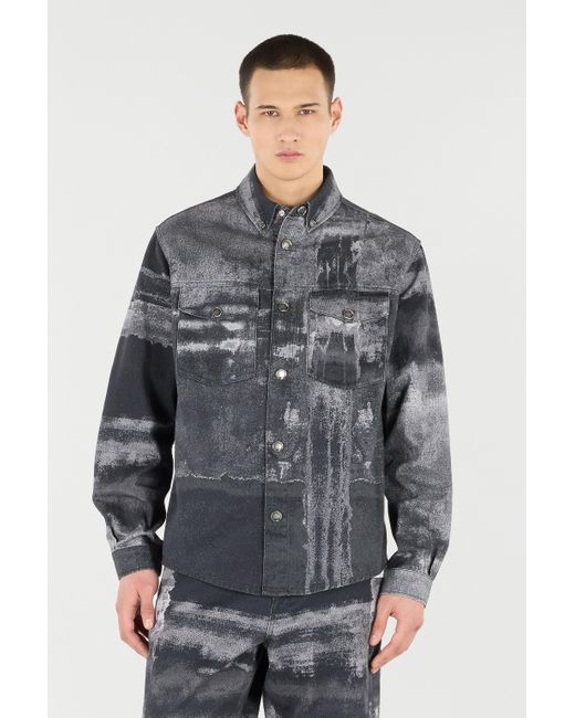 Roberto Cavalli Gray Denim Overshirt With Used Effect for men