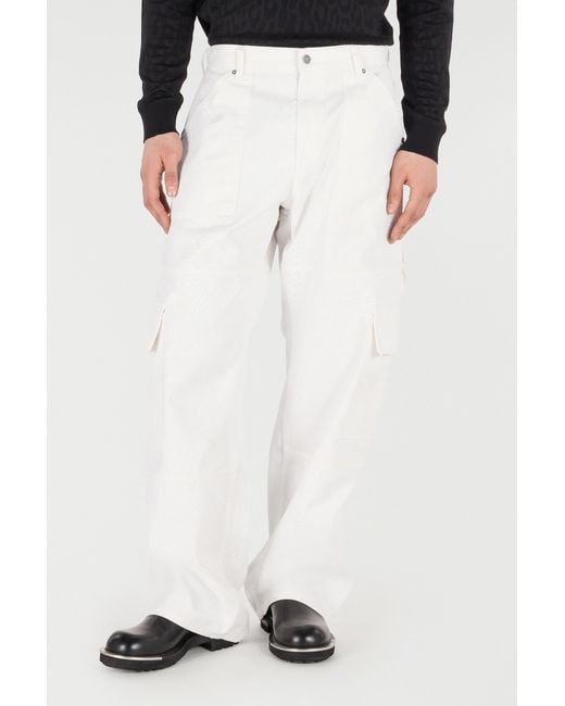 Roberto Cavalli White Python-Print Pants With Pockets for men