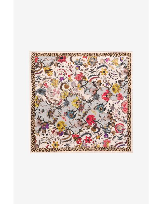 Roberto Cavalli Pink Silk Scarf With Florentine Flowers Print