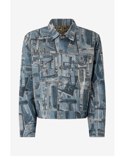 Roberto Cavalli Blue Capsule Collection Patchwork Denim Jacket for men