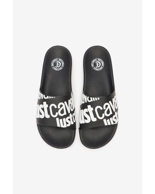 Roberto Cavalli Black Sliders With Logo for men