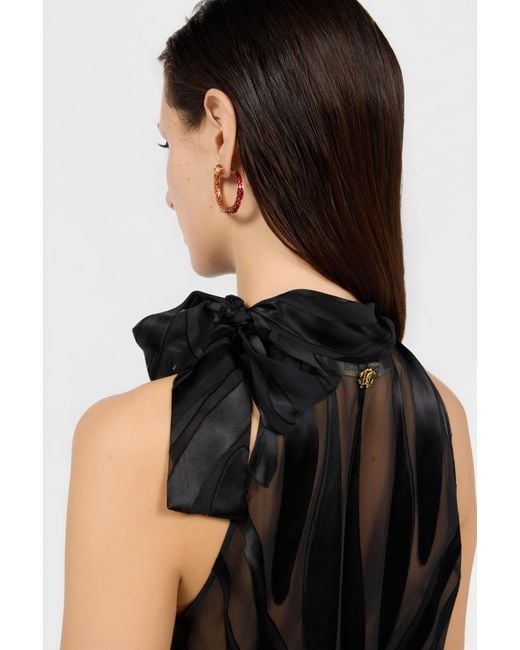 Roberto Cavalli Black Top With Ray Devoré Print