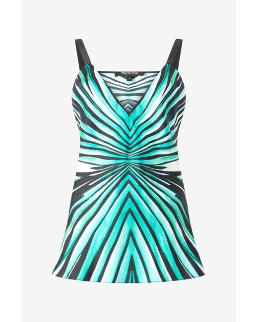 Roberto Cavalli Green Ray Of Sea Print Silk Top