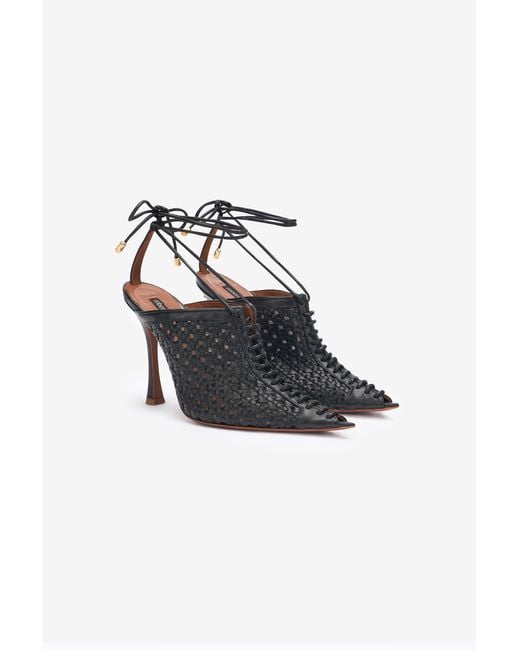 Roberto Cavalli Black Woven Lace-Up Sabot