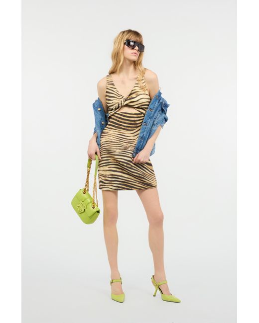 Mini Abito Con Stampa Tiger Skin di Roberto Cavalli in Metallic