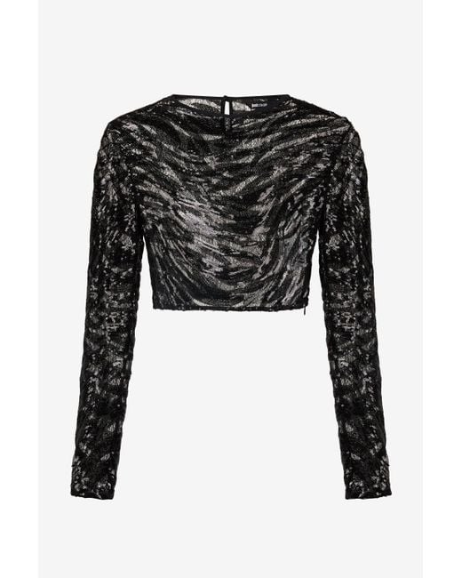 Roberto Cavalli Black Crop Top With Rhinestone-Detailed Zebra Design