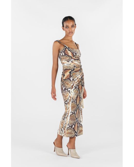 Abito Midi Stampa Python di Roberto Cavalli in White