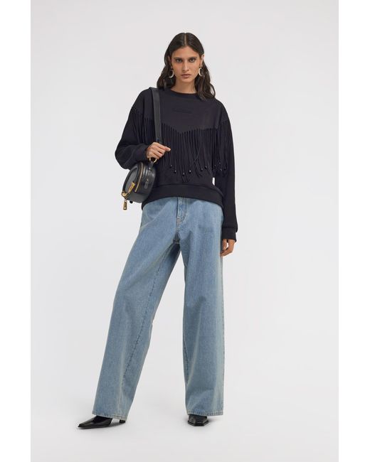 Roberto Cavalli Blue Fringed Sweatshirt