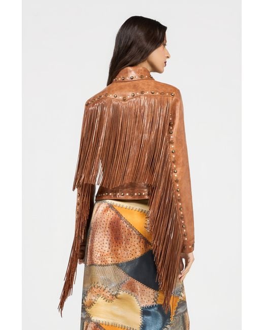 Roberto Cavalli White Leather Jacket With Fringes And Studs