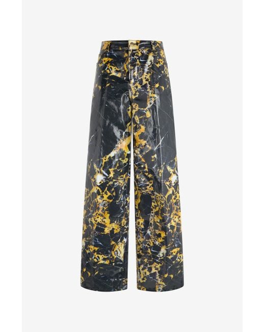 Roberto Cavalli White Loose Trousers With Marble Print